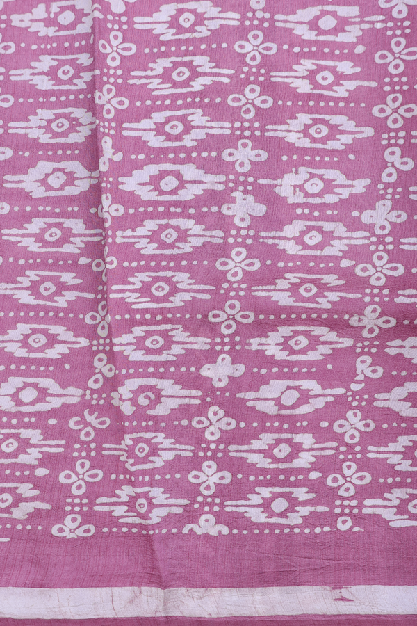 Printed Silk Saree In Dusty Lavender With Chakram Design