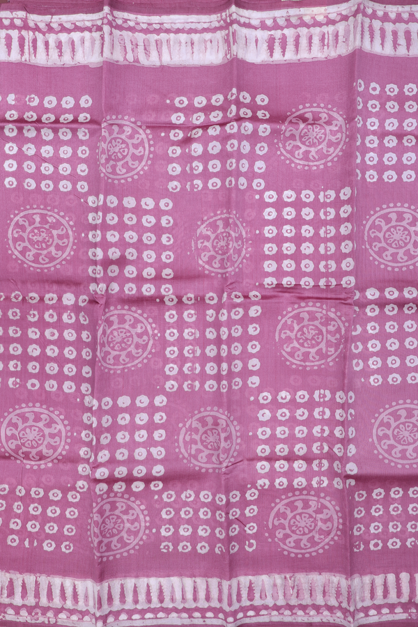 Printed Silk Saree In Dusty Lavender With Chakram Design