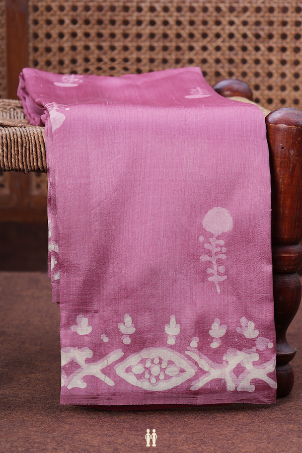 Printed Silk Saree In Mauve With Floral Motifs