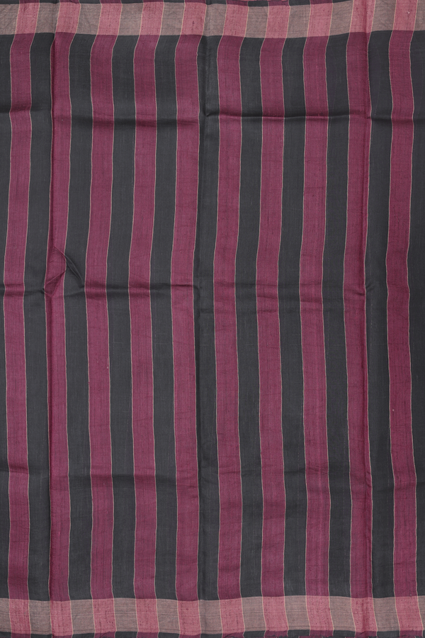Tussar Silk Saree In Black And Brown With Stripes Design