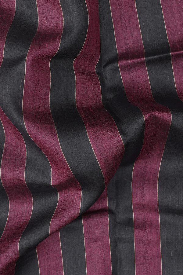 Tussar Silk Saree In Black And Brown With Stripes Design