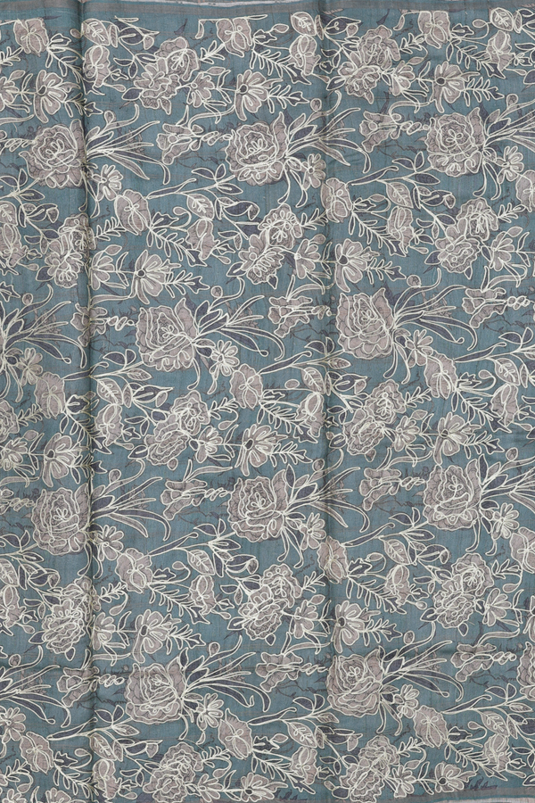 Tussar Silk Saree In Charcoal Grey With Checks Design