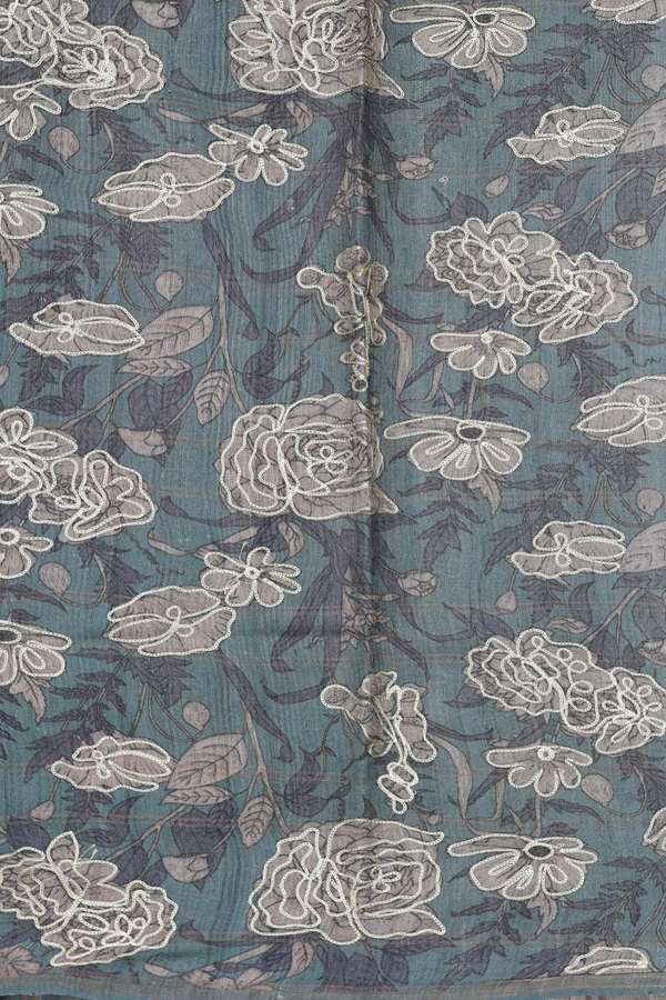Tussar Silk Saree In Charcoal Grey With Checks Design