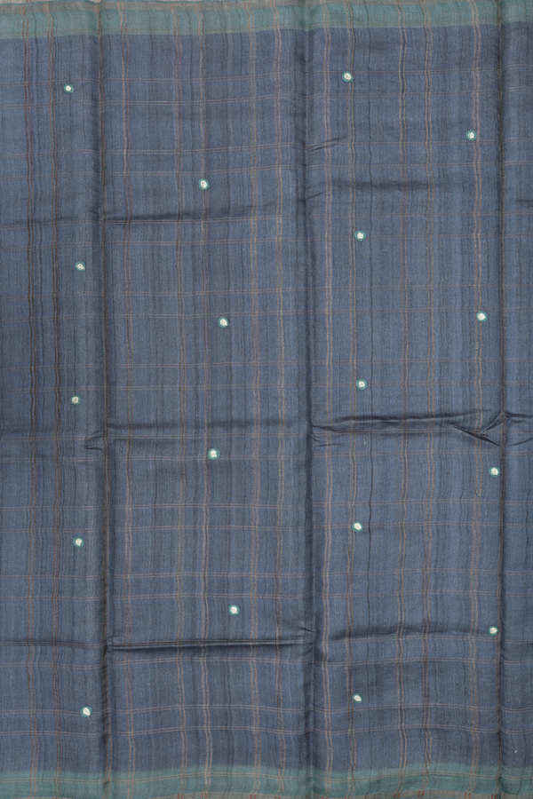 Tussar Silk Saree In Charcoal Grey With Checks Design