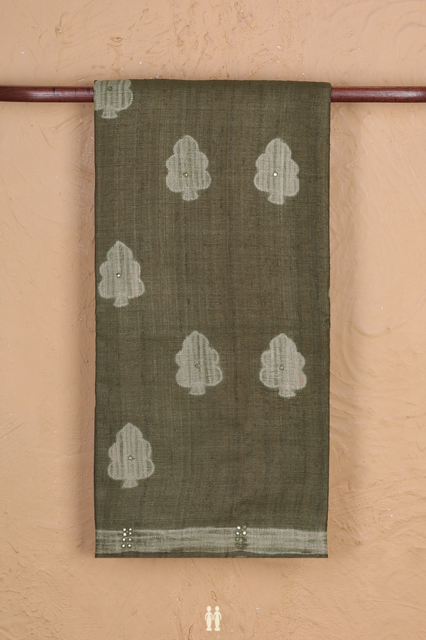 Tussar Silk Saree In Mehendi Green With Shibori Design