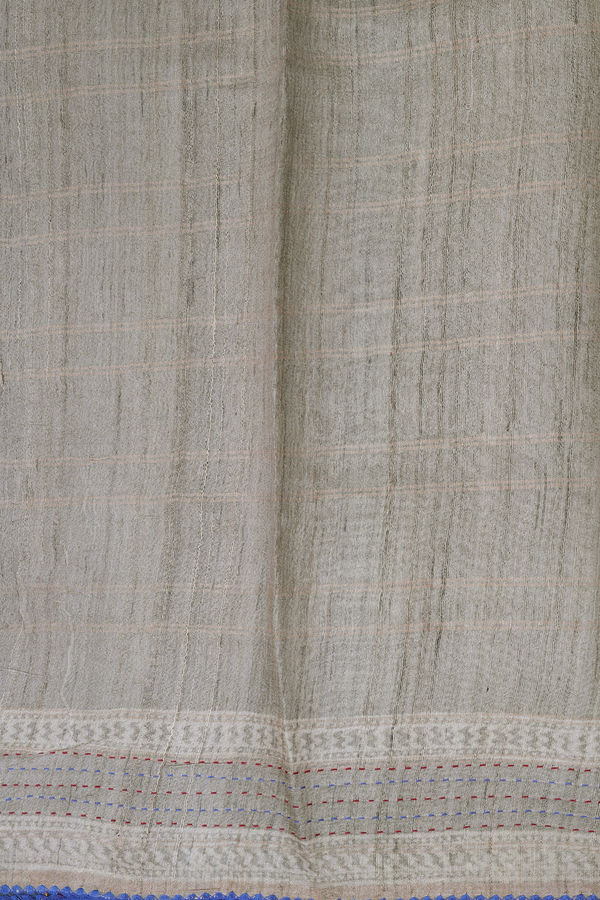 Tussar Silk Saree In Light Grey With Allover Design