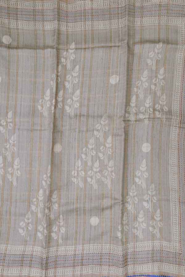 Tussar Silk Saree In Light Grey With Allover Design