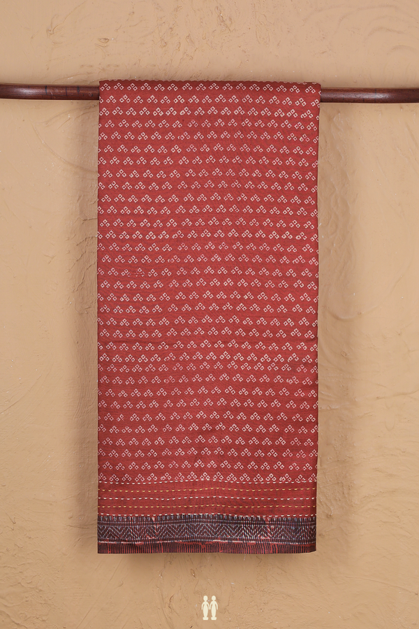 Tussar Silk Saree In Crimson Red With Printed Design