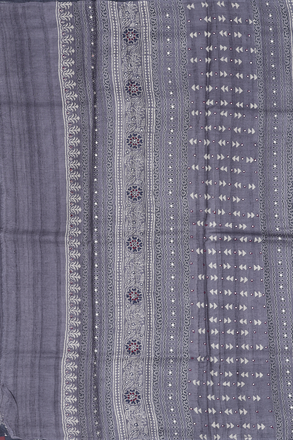 Tussar Silk Saree In Grey With Tree Motifs