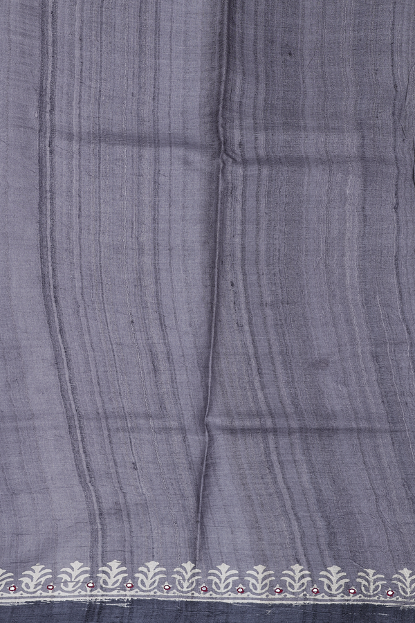 Tussar Silk Saree In Grey With Tree Motifs
