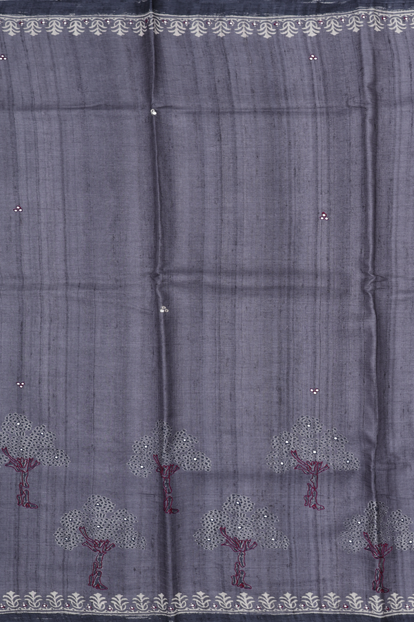 Tussar Silk Saree In Grey With Tree Motifs