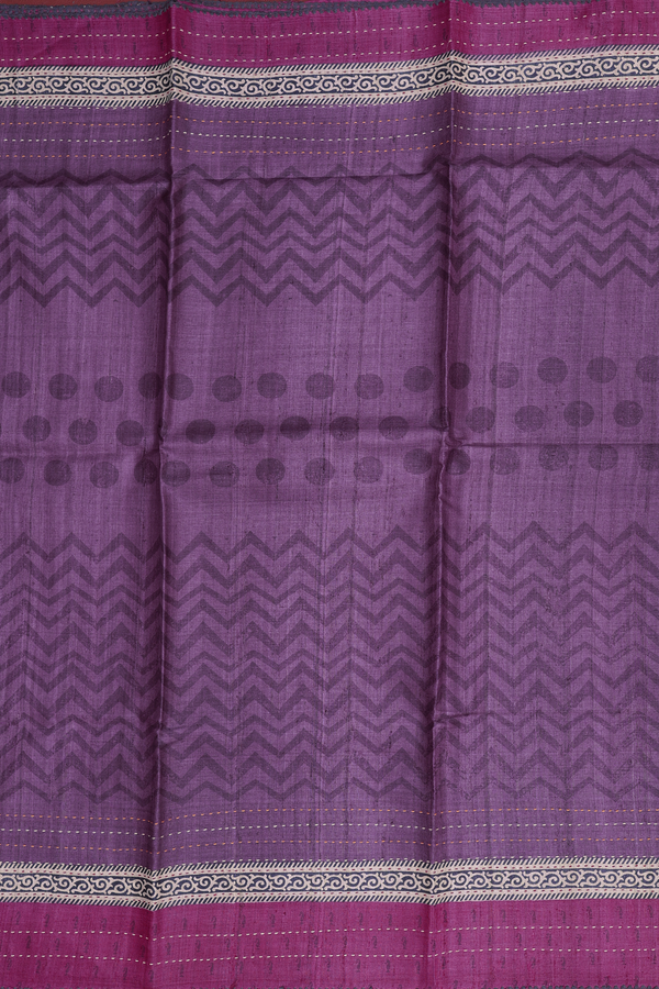 Tussar Silk Saree In Purple With Chevron Design