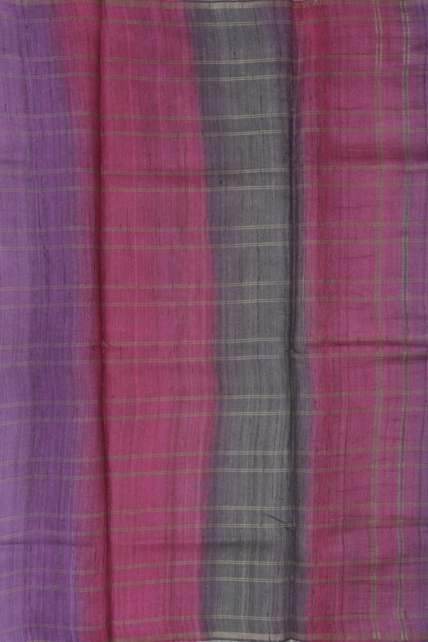 Tussar Silk Saree In Grey With Leaf Design