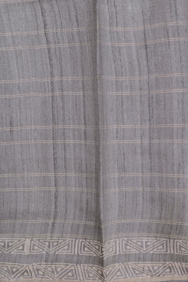 Tussar Silk Saree In Grey With Leaf Design