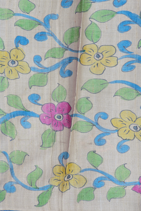 Tussar Silk Saree In Cobalt Blue With Checks Design