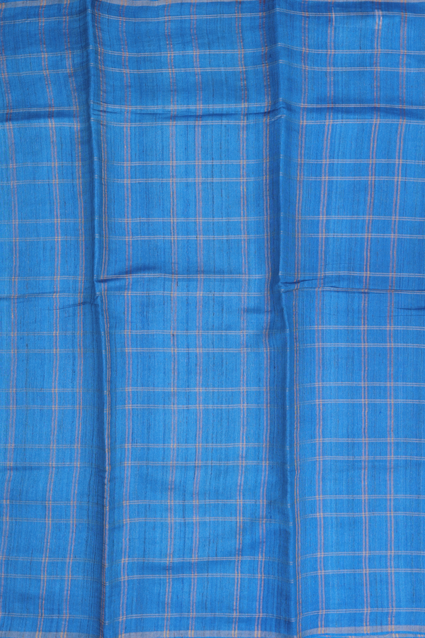 Tussar Silk Saree In Cobalt Blue With Checks Design