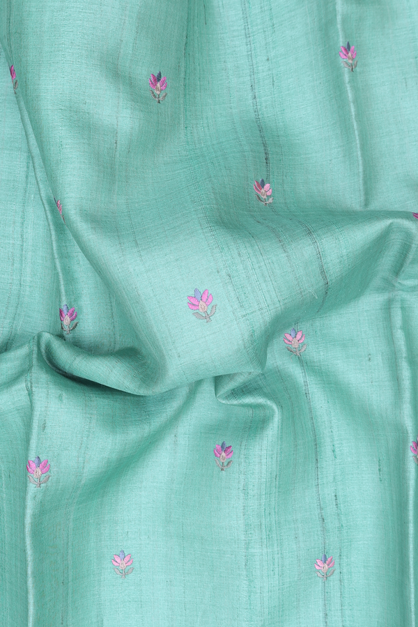 Tussar Silk Saree In Tiffany Blue With Embroidered Buttas