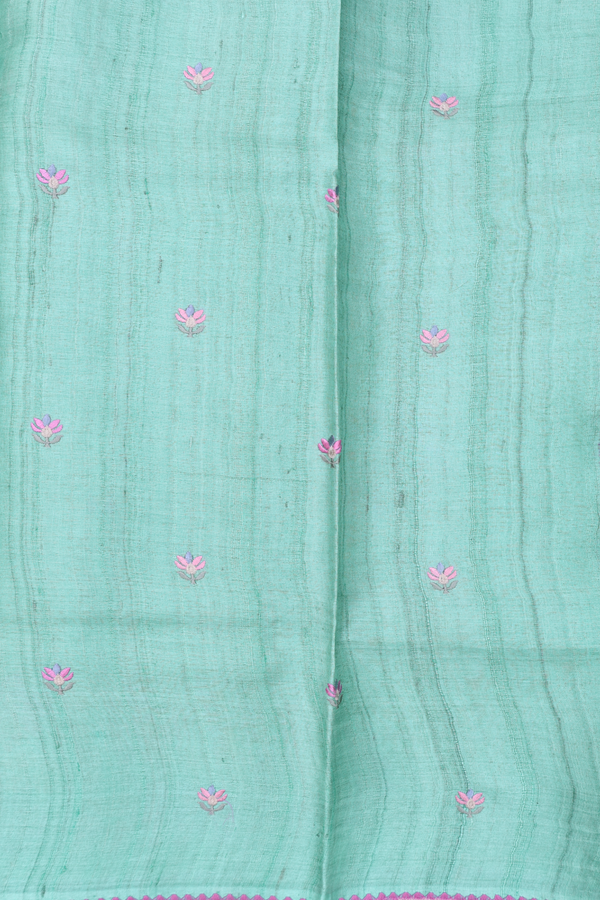 Tussar Silk Saree In Tiffany Blue With Embroidered Buttas