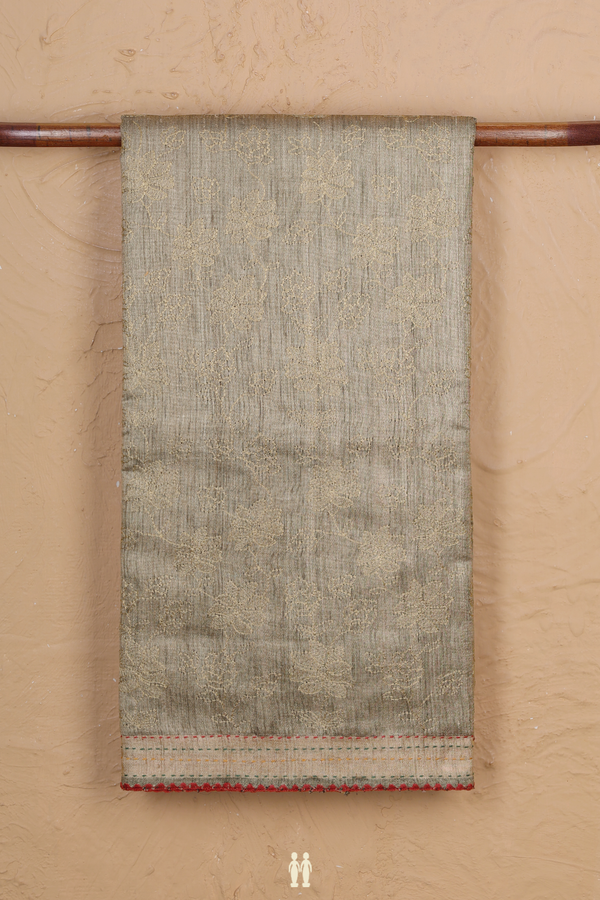 Tussar Silk Saree In Dusty Olive With Floral Design