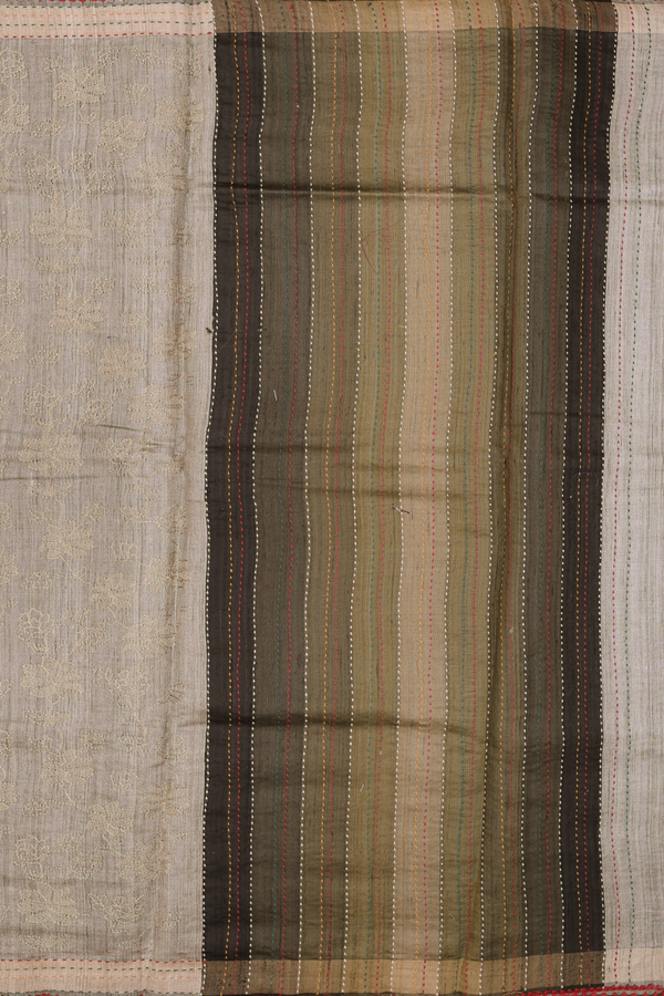 Tussar Silk Saree In Dusty Olive With Floral Design