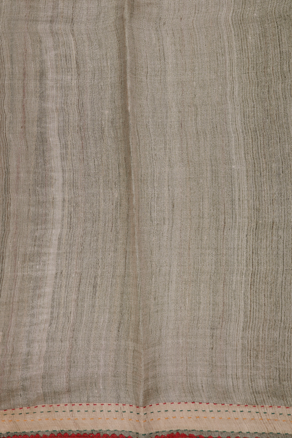 Tussar Silk Saree In Dusty Olive With Floral Design
