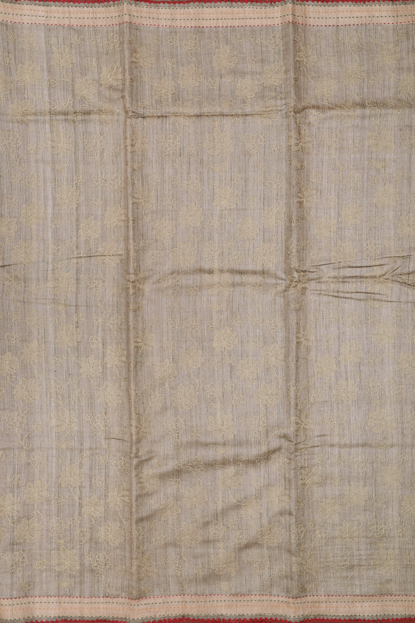 Tussar Silk Saree In Dusty Olive With Floral Design