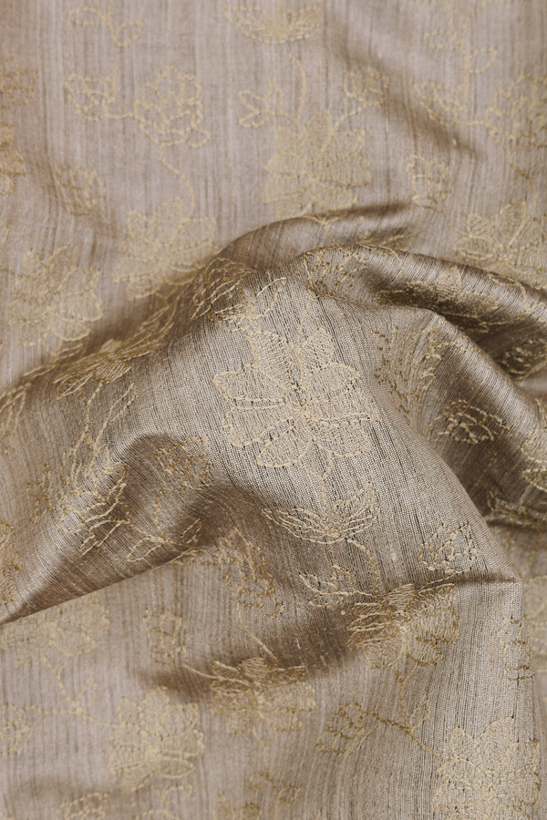 Tussar Silk Saree In Dusty Olive With Floral Design