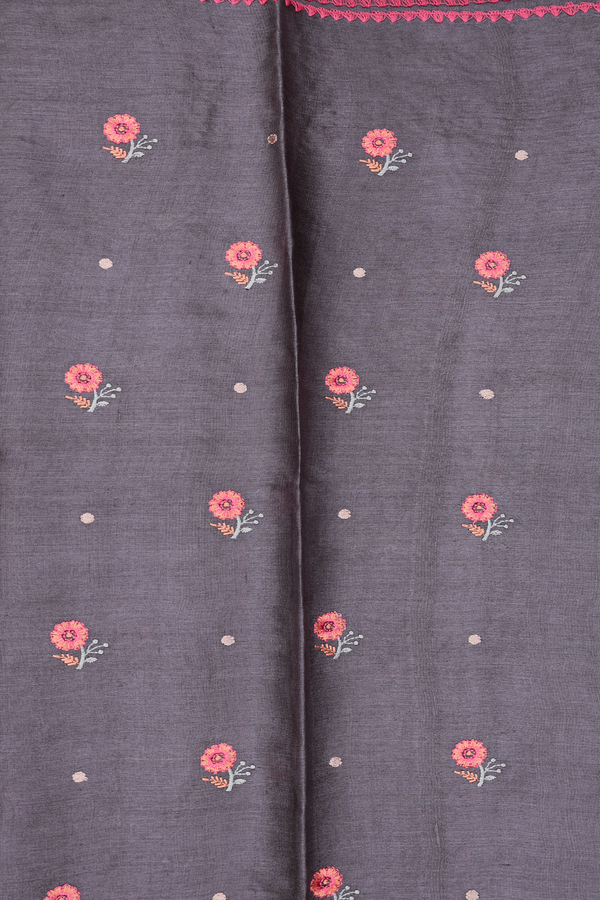 Tussar Silk Saree In Greyish Brown With Floral Buttas