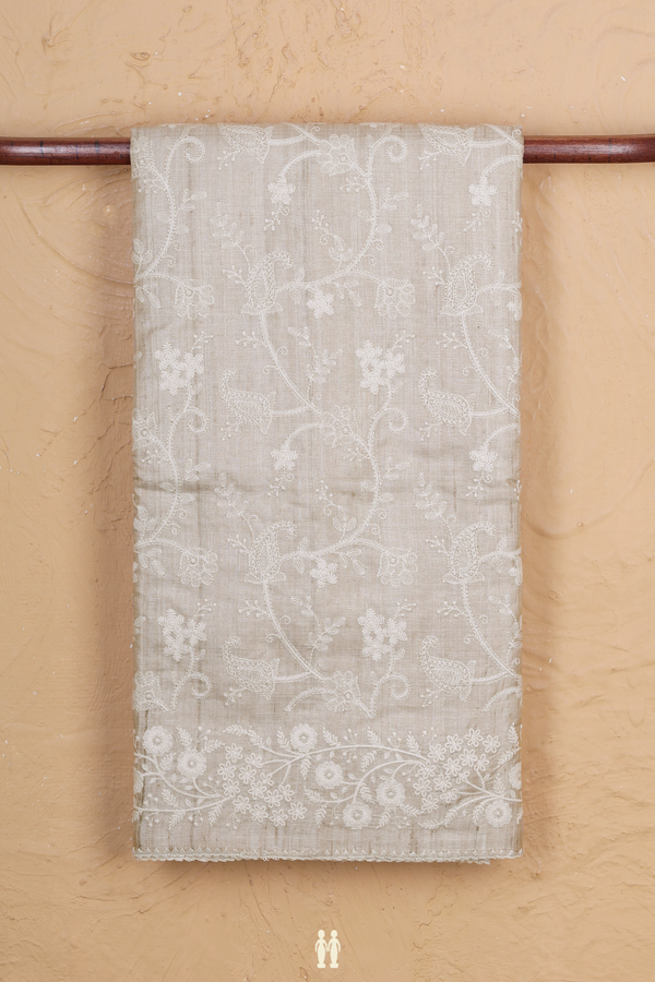 Tussar Silk Saree In Off White With Embroidered Design