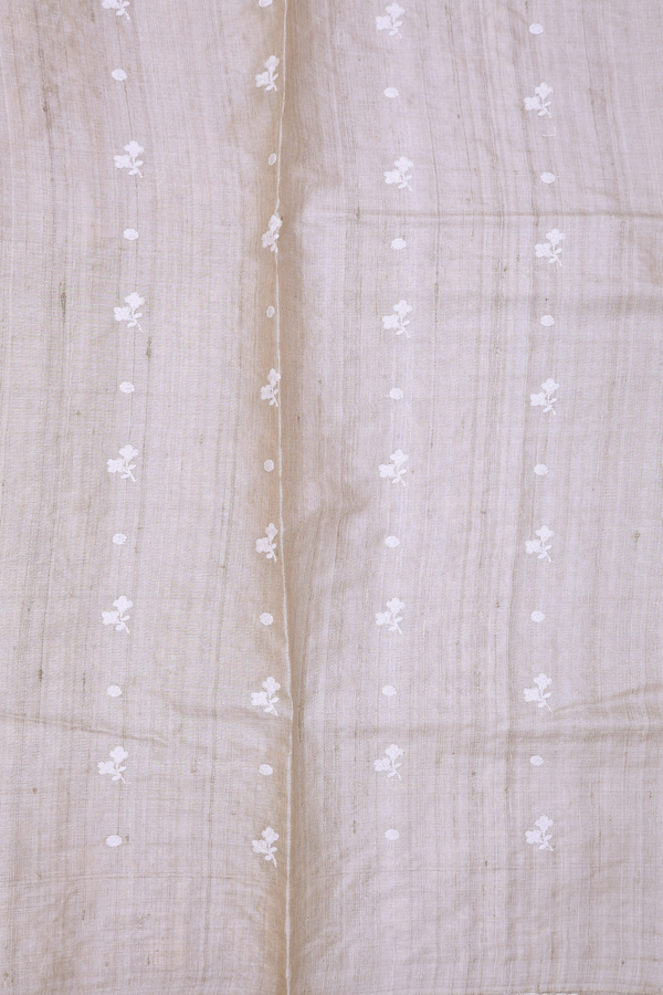 Tussar Silk Saree In Off White With Embroidered Design