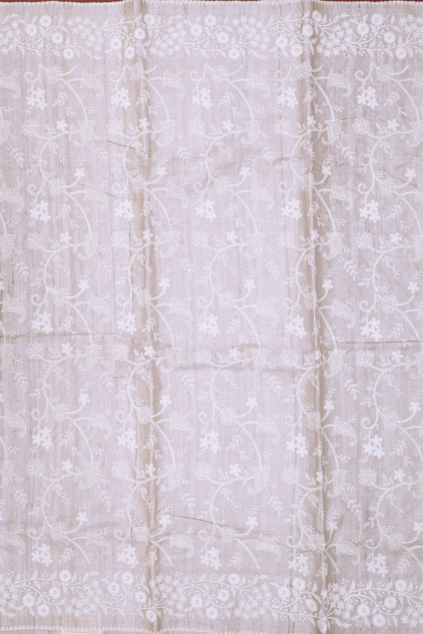 Tussar Silk Saree In Off White With Embroidered Design