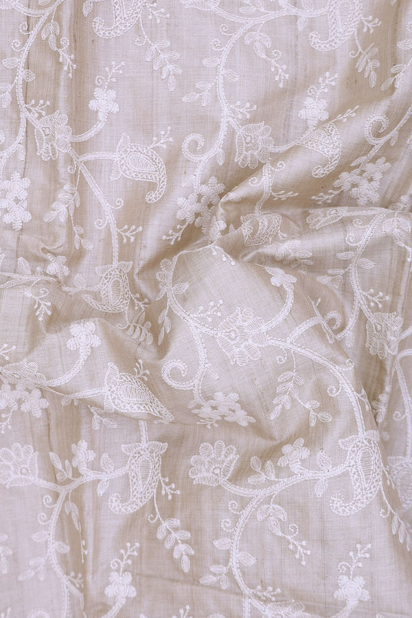 Tussar Silk Saree In Off White With Embroidered Design