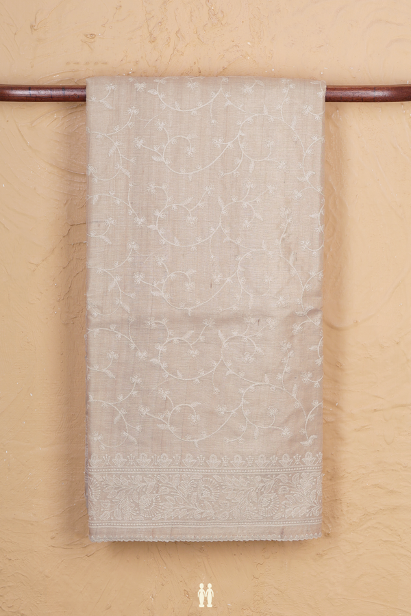 Tussar Silk Saree In Off White With Embroidered Design