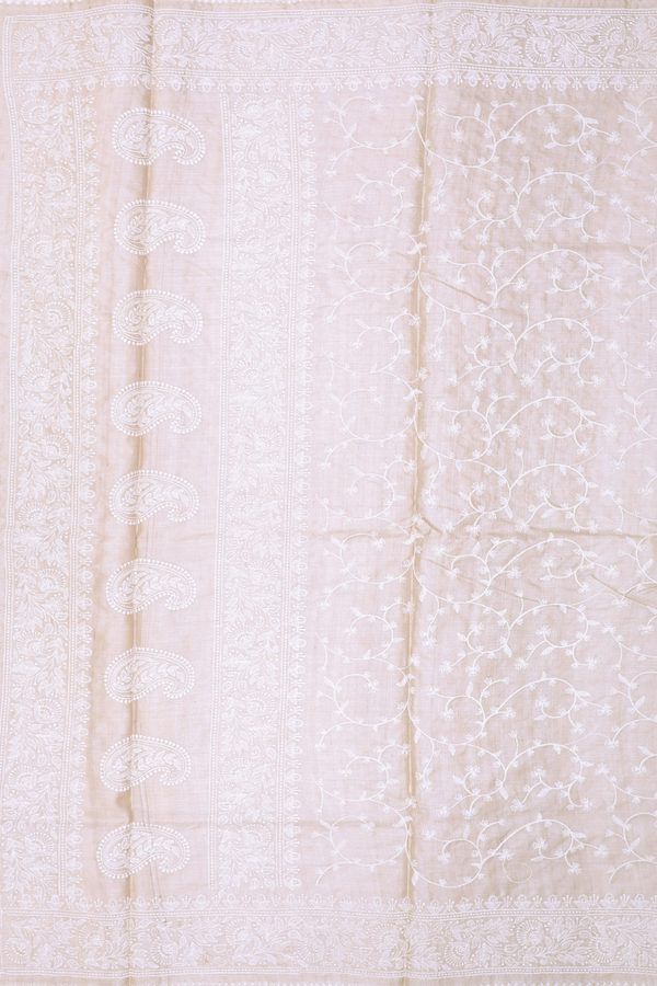 Tussar Silk Saree In Off White With Embroidered Design