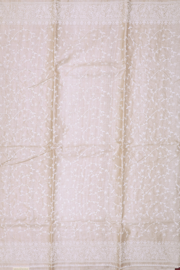 Tussar Silk Saree In Off White With Embroidered Design