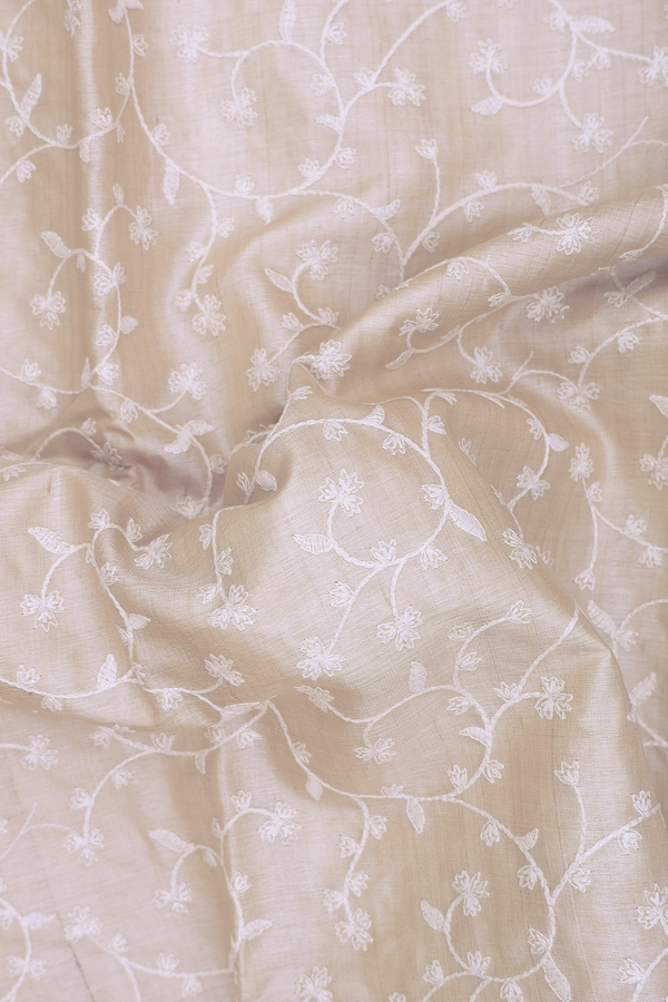 Tussar Silk Saree In Off White With Embroidered Design