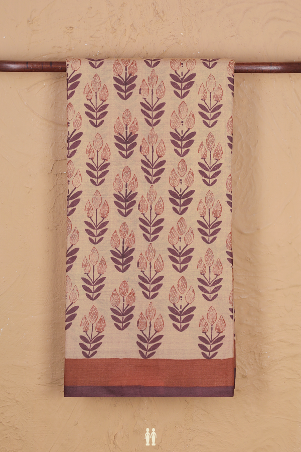Tussar Silk Saree In Light Brown With Printed Design