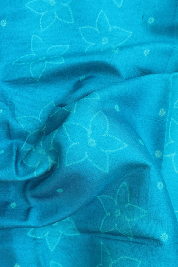 Tussar Silk Saree In Cerulean Blue With Shibori Design