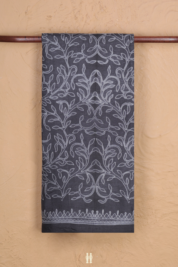 Tussar Silk Saree In Charcoal Grey With Shibori Design