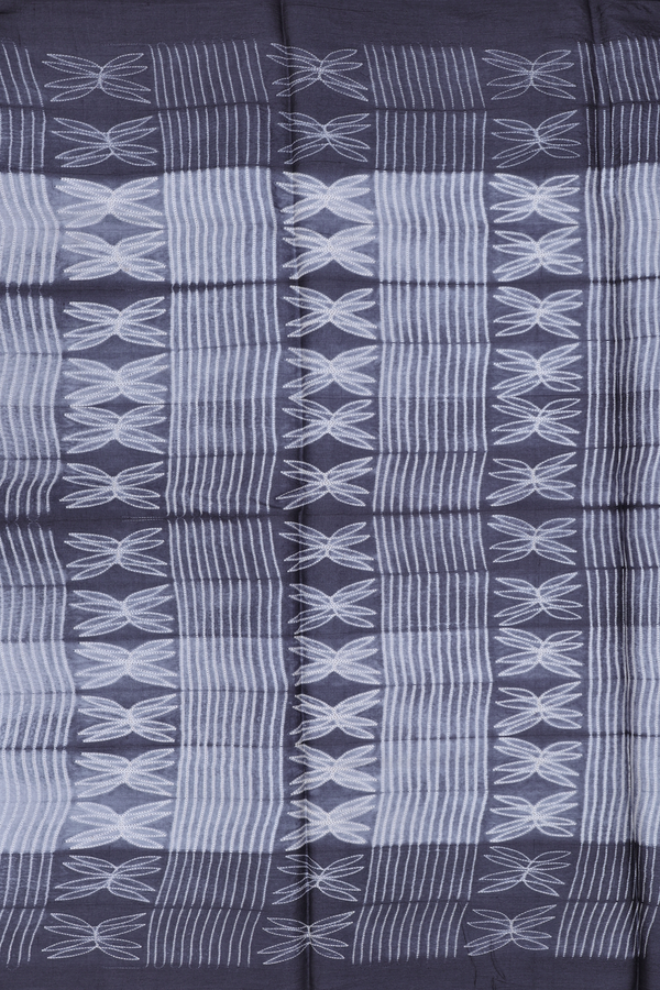 Tussar Silk Saree In Charcoal Grey With Shibori Design