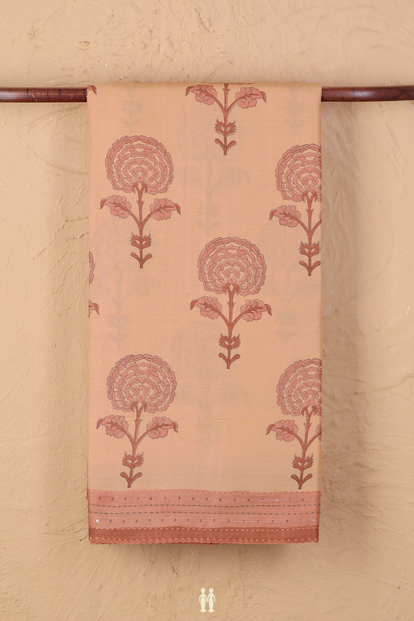 Tussar Silk Saree In Light Orange With Floral Motifs