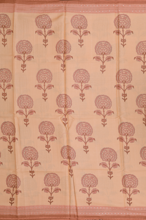 Tussar Silk Saree In Light Orange With Floral Motifs