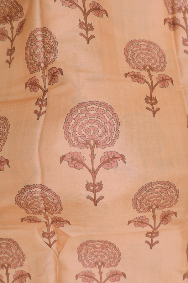 Tussar Silk Saree In Light Orange With Floral Motifs