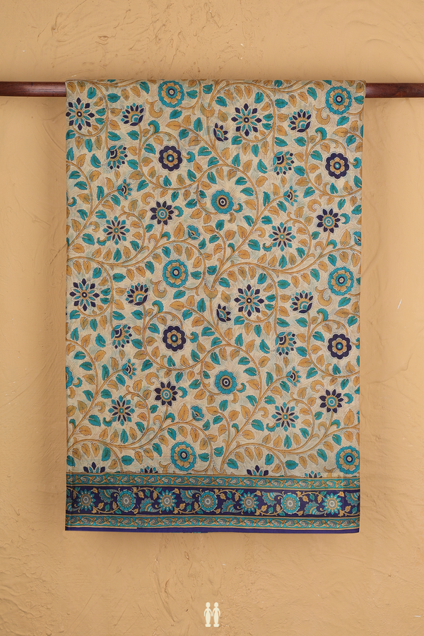 Printed Silk Saree In Beige With Floral Design