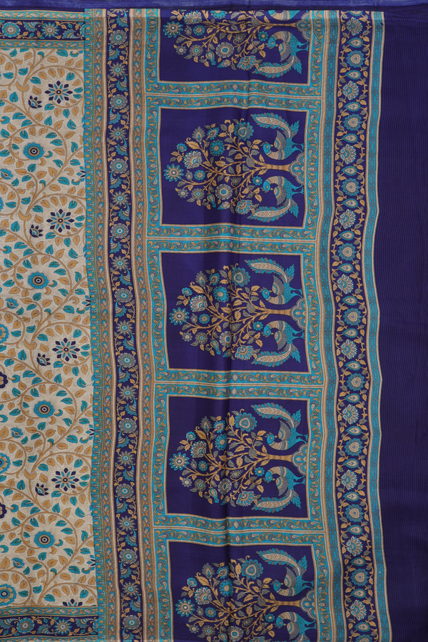 Printed Silk Saree In Beige With Floral Design