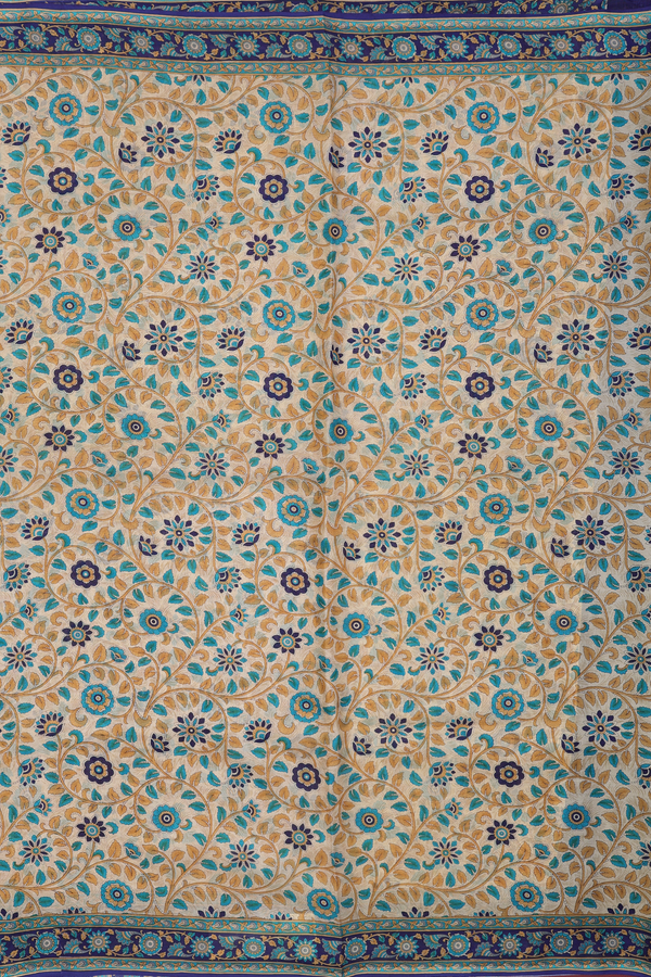 Printed Silk Saree In Beige With Floral Design