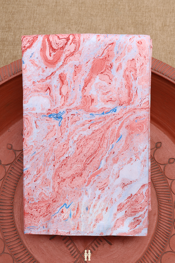 Stone Texture Design Red And Blue Hand Marble Silk Saree