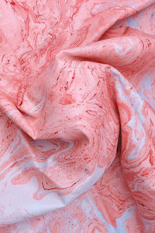 Stone Texture Design Red And Blue Hand Marble Silk Saree