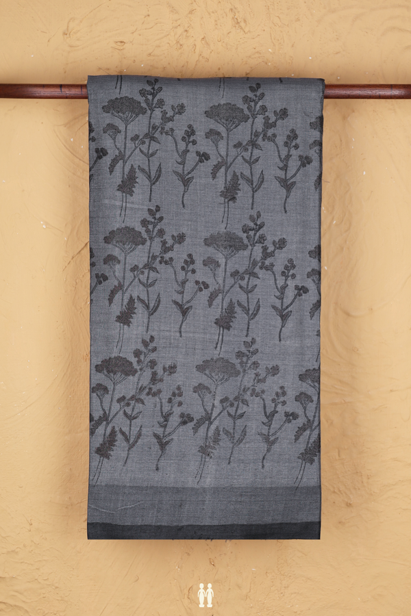 Tussar Silk Saree In Grey With Floral Design