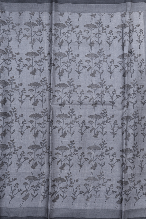 Tussar Silk Saree In Grey With Floral Design